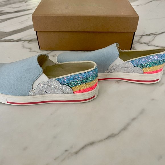 ❤️ NEW J. CREW CREWCUTS 37 RAINBOW GLITTER SLIP ON CANVAS RUBBER BOTTOM SHOES - Picture 4 of 7